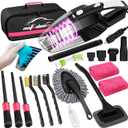 20Pcs Car Cleaning Wash Kit Interior Detailing Cleaner Kit with High Power Handheld Vacuum, Brush Set, Windshield Tool, Duster, Towels, Complete Car Care Tools, Pink
