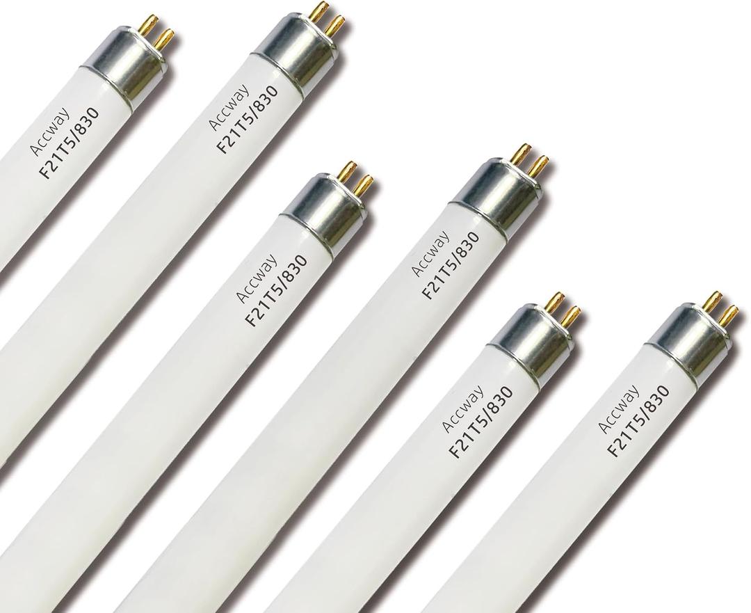 6pack F21T5/830 21Watt 34 inch Fluorescent Light Bulb, T5 3000K Soft White Linear Tube, F21T5/21W/830 Warm White Replacement for Under Counter Fixture