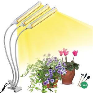 ELITUN LED Grow Light for Indoor Plants, Full Spectrum Plant-Growing Lamp with 315 LED Lamp Beads,5 Dimmable Levels & 3 Modes Timing Function, Auto On/Off (3 Heads Light) (Warm White)