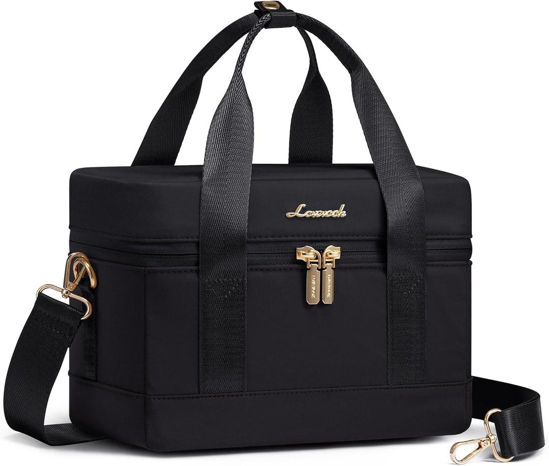 LOVEVOOK Insulated Lunch Bag for Women - Cute Lunch Box Cooler for Work, Picnic, and Beach, Black (Medium)
