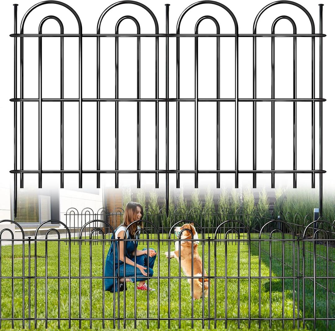15 Panels Decorative Garden Fence, 32 in(H) X 30 ft(L) No Dig Dog Fence Outdoor for Yard, Rustproof Tall Metal Garden Fencing Animal Barrier with Ground Stakes, Temporary Fencing for Patio Outdoor