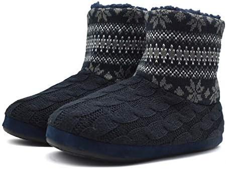 GPOS Knit Rock Wool Warm Men Indoor Pull on Cozy Memory Foam Slipper Boots Soft Rubber Sole Size 6