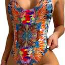 GORGLITTER Women's Allover Print One Piece Swimsuit Backless Sleeveless Thong Bikini Swimwear Orange X-Large