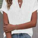 Button Down Shirts for Women Short Sleeve Cotton V Neck Tops Dressy Casual Loose Fit Office Work Blouses (M)