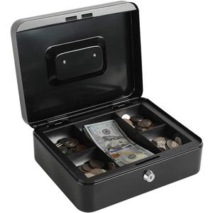 xydled Locking Steel Large Cash Box with Removable Coin Tray and Key Lock,9.84"x 7.87"x 3.54",Black