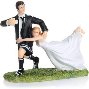 Wedding Cake Topper Funny Bride and Groom Football Figurine