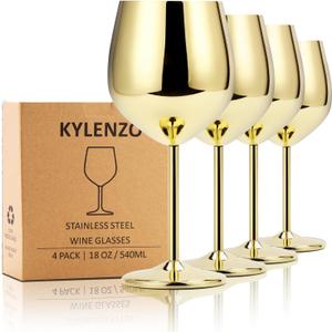 Gold Wine Glasses Set of 4, 18oz Stainless Steel Unbreakable Goblets - Outdoor Metal Cups for Gifts, Wedding Events