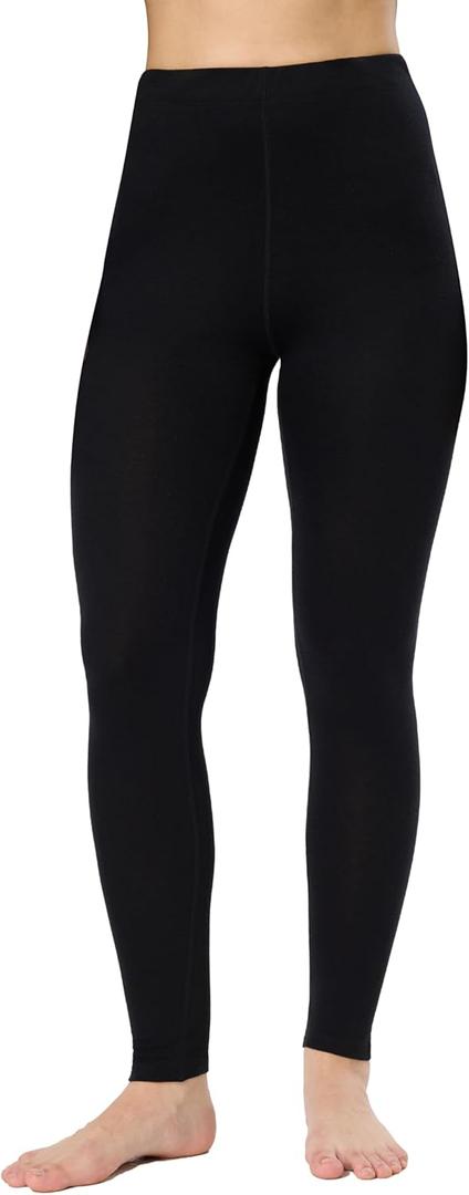 Merino Wool Base Layer Pants Women, 100% Merino Wool Leggings Women, Lite Active Thermal Underwear Bottom (Medium, Black-180)
