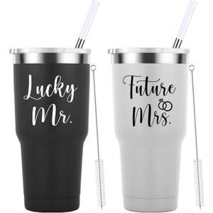 Mamihlap Lucky Mr Future Mrs Travel Mug 30oz Tumbler.Engagement Wedding Bride To Be Newly Engaged Bridal Shower Gifts for Couples.Couple Gift for Fiancee Fiance Bride Groom Mr Mrs.(Black&White)