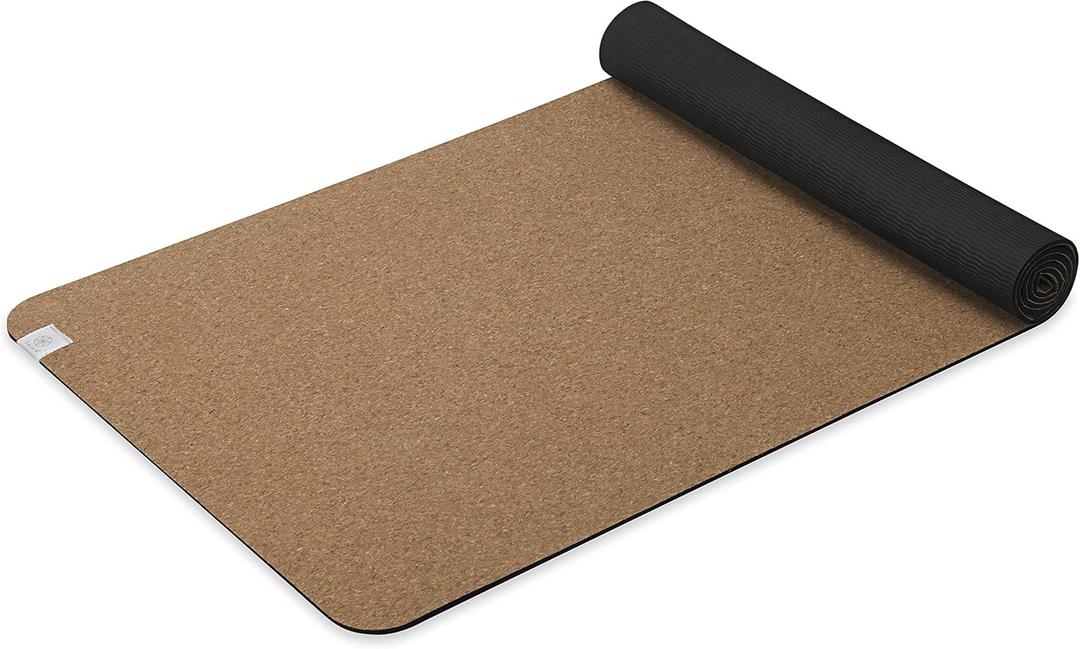 Gaiam Cork Yoga Exercise Mat | Natural Sustainable Cork Resists Sweat and Odors | Non-Slip TPE Backing Prevents Slipping| Great for Hot Yoga, Pilates, Fitness Working Out (68" x 24"x 5mm Thick) (Black/Brown)