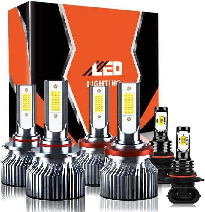 Compatible For Ford F-150 2015-2023 High/Low Beam Fog Light Bulbs Kit, 32000LM 300% Brightness 6500K White with Cooling Fan, Plug and Play, Pack of 6