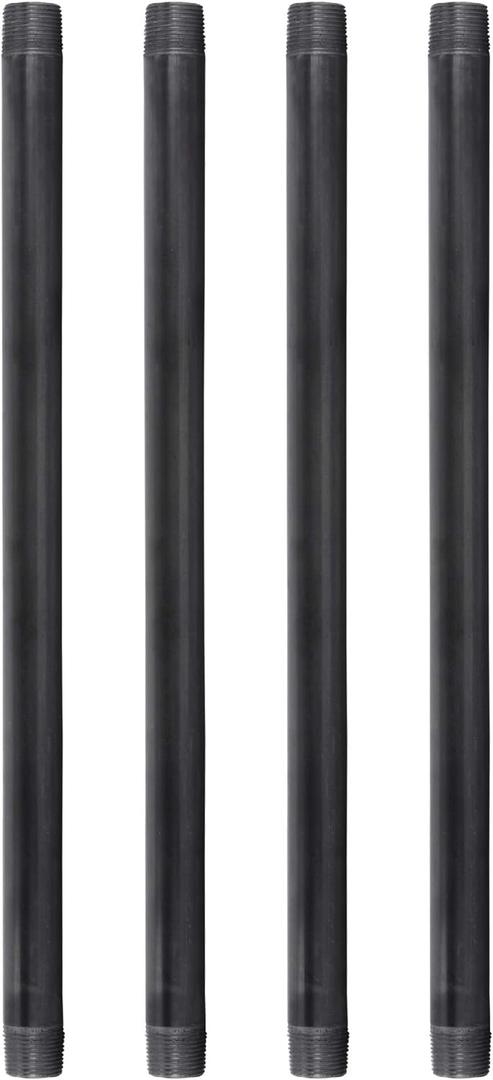 PIPE DECOR 3/4 x 18 Black Steel Plumbing Pipe, Pre Cut, Industrial Steel Grey Fits Standard 3/4 Inch Threaded Black Malleable Iron Fittings, Build Vintage DIY Furniture, 4 Pack