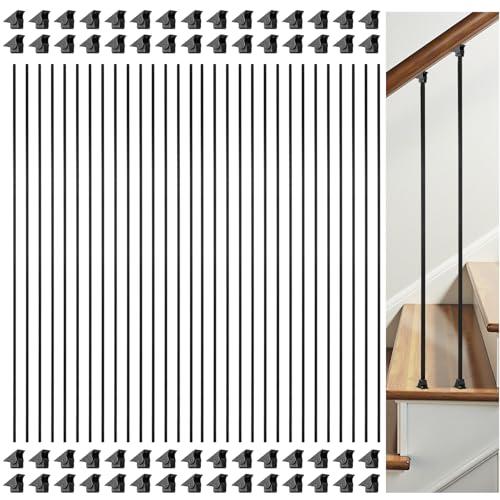 AAqq Decor 30 Pack Iron Balusters for Staircase Interior Square Hollow Stair Spindles 1/2" Iron Straight Balusters with 60 Swivel Shoes(A01-30)