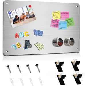 Magnetic Board 17.5" x 11.4" Magnet Bulletin Board is Suitable for displaying Notes, Photos,Magnetic Letters, Suitable for Walls, Refrigerators, Cabinets, etc (Silver), 1 Pack