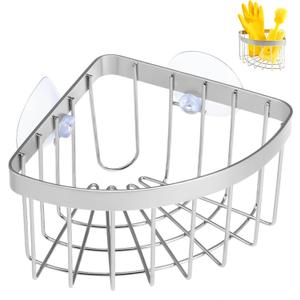 304 Stainless Steel Corner Sink CaddyMovable Suction Cup Sponge Holder with Strong Suction Cups, Sink Organizer with Soap Dish for Kitchen and Bathroom
