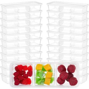 Hushee 25 Pack 17 oz Small Meal Prep Containers with 3 Compartments Snack Containers with Lid Disposable Plastic Bento Box Travel Lunch Food Boxes Stackable for Office Picnic (Clear)