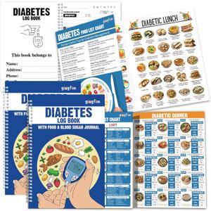 chiazllta Blood Sugar Tracking Set with 2 PCS Diabetes Log Book & 1 Diabetes Food Chart & 1 Meal Planner Spiral Bound Blood Glucose Log Book with Food & Blood Sugar Journal Diabetic-Friendly Recipes