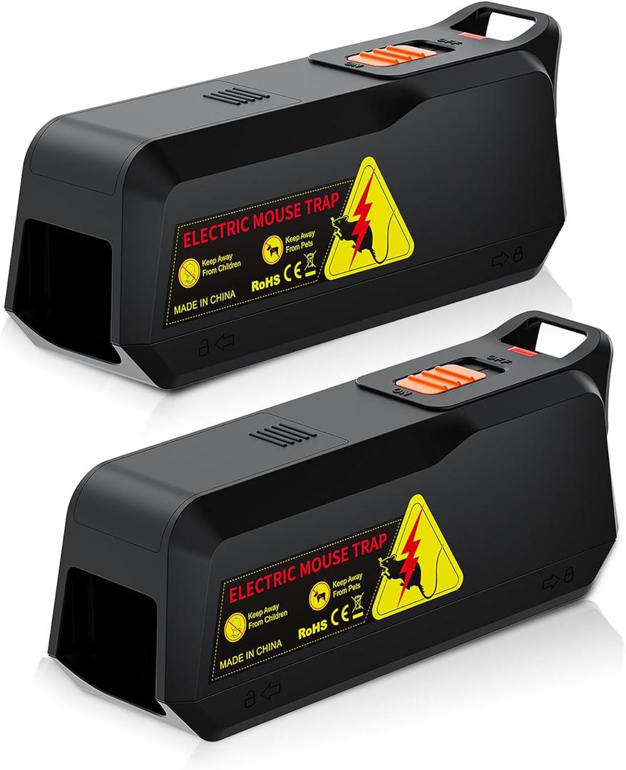 Electric Mouse Trap Zapper with Powerful Voltage, Effective Electronic Mouse Traps Indoor for Home, No-Touch Disposal, Reusable Mice Catcher for Kitchen, Living Room, Garage and More (2, Black)