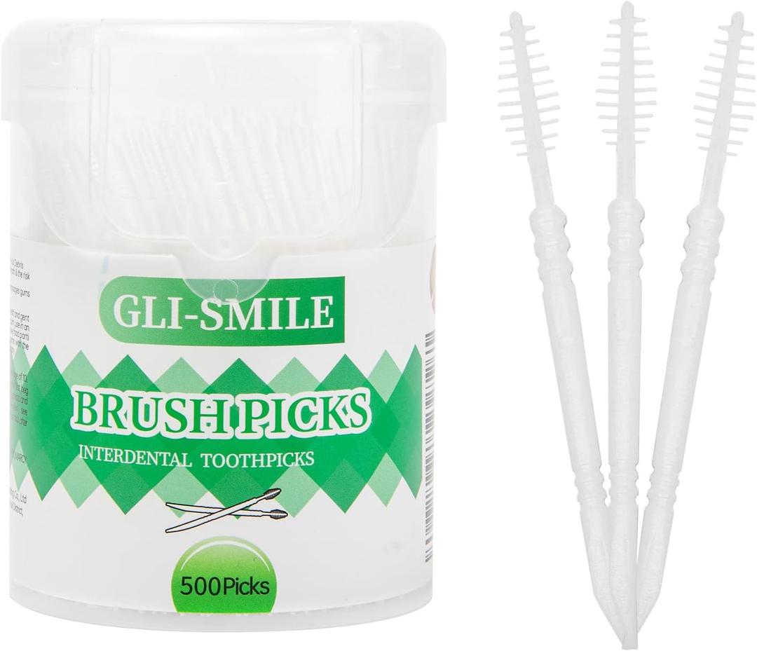 3 x BrushPicks Interdental Toothpicks, Soft Interdental Brushes and Dental Floss Picks 2-in-1, Teeth Plaque Remover 500 Toothpicks, 1 Pack