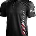 H HYFOL Short Sleeve Polo Shirts for Men Graphic Stretch Casual American Patriotic Raglan Golf Polos for Men (3X-Large, #2-black)