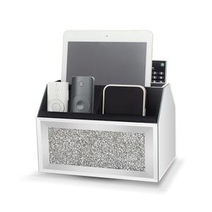 SWTHONY 360 Rotating TV Remote Control Holder Storage Caddy for Pad Phone Pen and Pencils, Makeup Brush, Silver Crushed Diamond Desk Organizer for Bedroom Livingroom