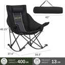 Oversized Rocking Camping Chair with Headrest & Cup Holder - 400lbs Capacity, 600D Oxford Fabric, Easy Fold Portable Outdoor Rocker Chair for Camping, Backyard, Beach, Deep Gray