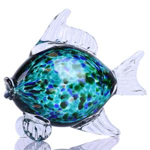 Large Glass Fish Figurine for Home Decor, Hand Blown Art Glass Ocean Animal Statue, Decorative Coastal and Beach Themed Sculpture for Table, Shelf, Bathroom, Living Room or Office