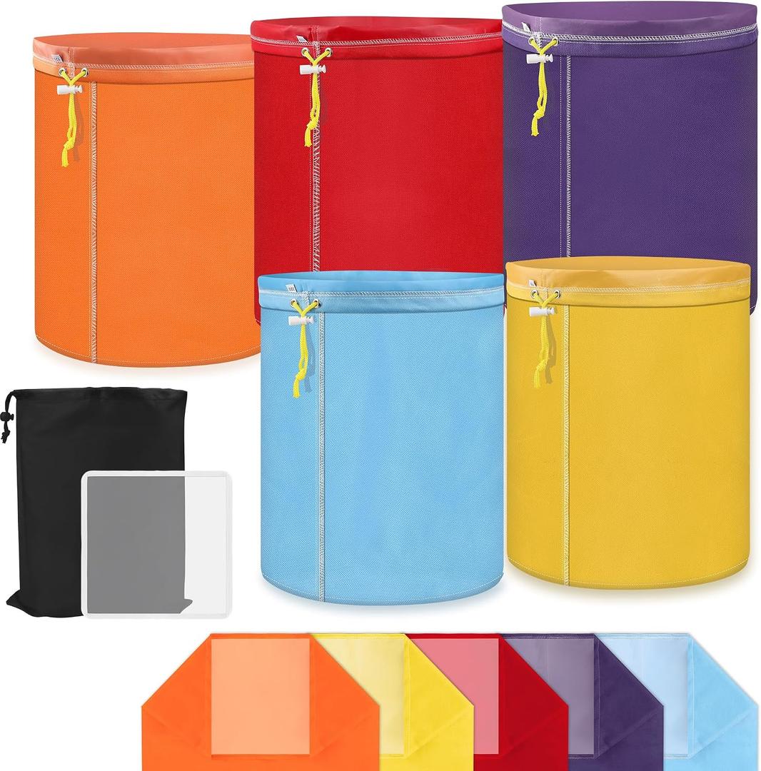 Windspeed 5 Pack 5 Gallon Filter Bags, Oxford Cloth All-Mesh Filter Bags for 5 Gallon Bucket with Filter Screen and Storage Pouch(25 to 220-Micron)