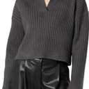 The Drop Women's Marcy Ribbed Polo Top (Charcoal), S