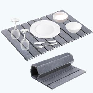 Large Stone Dish Drying Mat for Kitchen Counter, 23"15" Collapsible Quick Drying Stone Mat, Super Absorbent, Non-Slip Diatomaceous Earth Dish Drying Mats for Bottles Cups, Match Any Countertop (Dark Gray)