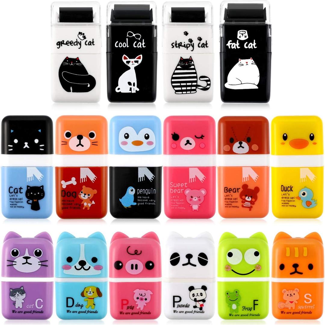 Outus 16 Pcs Roller Erasers Cute Pencil Erasers Animal Eraser with Roller for Easy Pick up and Removal, School Gift Supplies Animal Themed Fun Party Favor Christmas Gift Supplies (16 Piece Set)