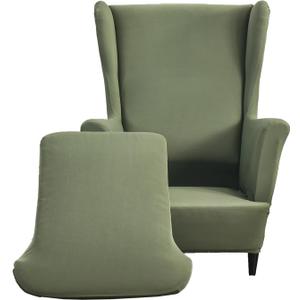 CRFATOP Polyester Wing Chair Covers 2 Piece Stretch Wingback Chair Slipcover Solid Wingback Armchair Covers with Elastic Bottom for Living Room Bedroom Wingback Chair,Green