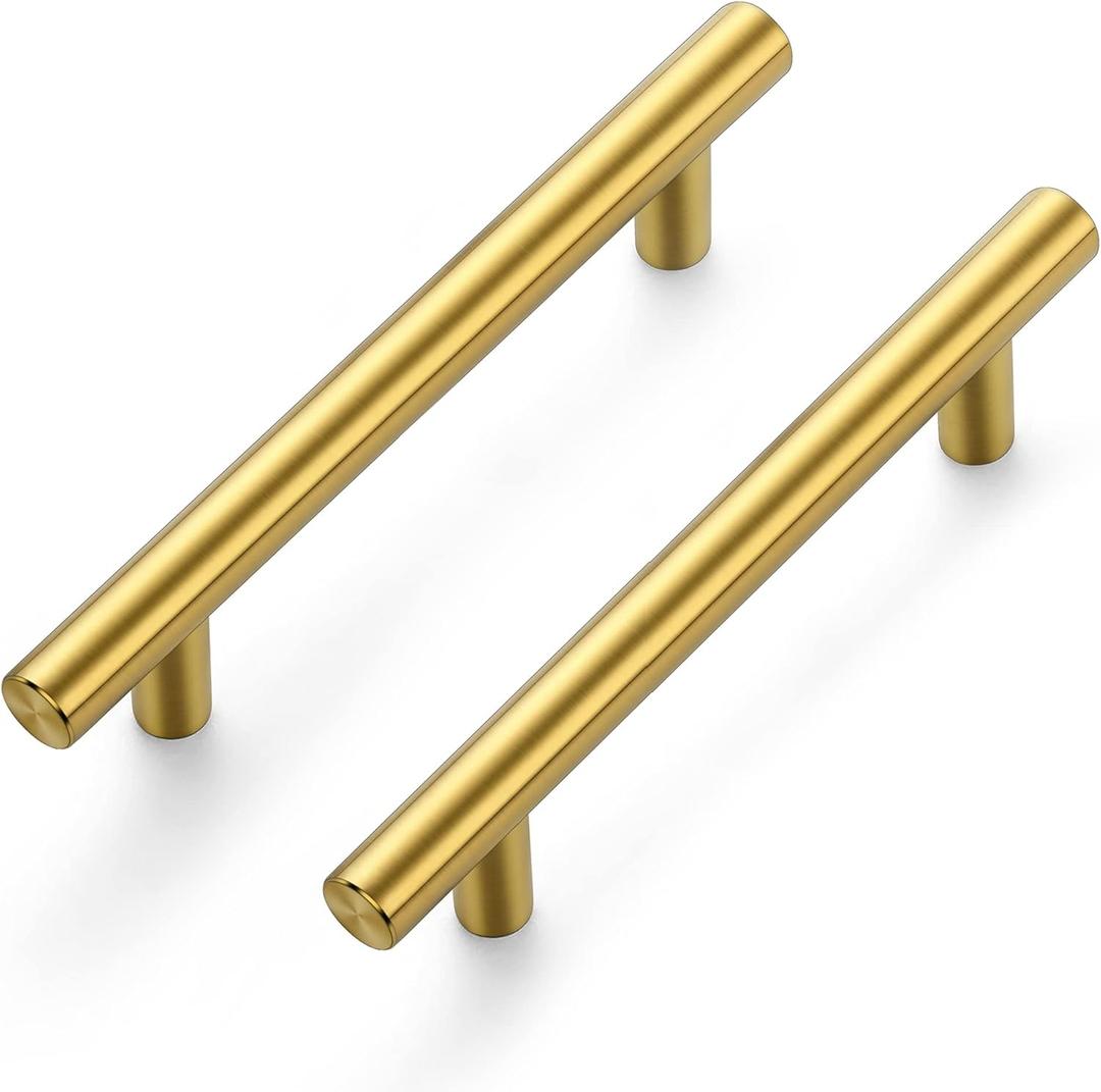 Ravinte Gold 5-Pack 3-1/2 Inch Cabinet Pulls, Brushed Brass Kitchen Cabinet Handles, Modern Drawer Pulls, Gold Hardware for Kitchen Cabinet