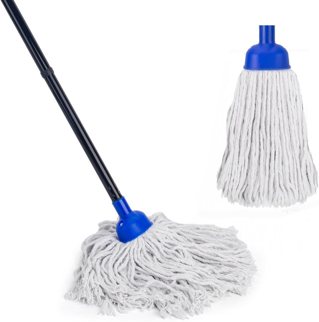 KeFanta Mop for Floor Cleaning,2 Pcs Cotton String Wet Mops Replacement Head Refill Compatible with Microfiber Cloth Mop & 0.8" Diameter Mop Handle (1 Handle & 2 Mop Heads) (Small, Blue)