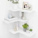 Homode Corner Floating Shelves, Set of 3 Corner Wall Shelves with Wire Hole, L-Shaped Wood Hanging Storage Shelf for Wall Decor, for Bathroom Kitchen Bedroom, White