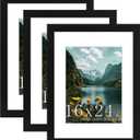 Picrit 16x24 Picture Frame 3 Pack, Black Poster Frame, Display Poster 12 x 18 with Mat or 16 x 24 without Mat for Horizontal or Vertical Wall Mounting