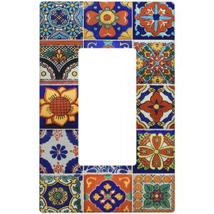 Talavera Mexican Tiles Single Gang Rocker Decorative Light Switch Cover,1-Gang Decorator Wall Plate Switch Plate Cover Receptacle Outlet Cover,Size 4.50" X 2.76"inch