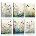 Vercraft 6 Pcs Framed Watercolor Flowers Canvas Wall Art Colorful Wildflower Wall Decor floral Botanical Picture farmhouses Decor for Home Office Bedroom Plant Printing Painting, 8 x 10 Inch