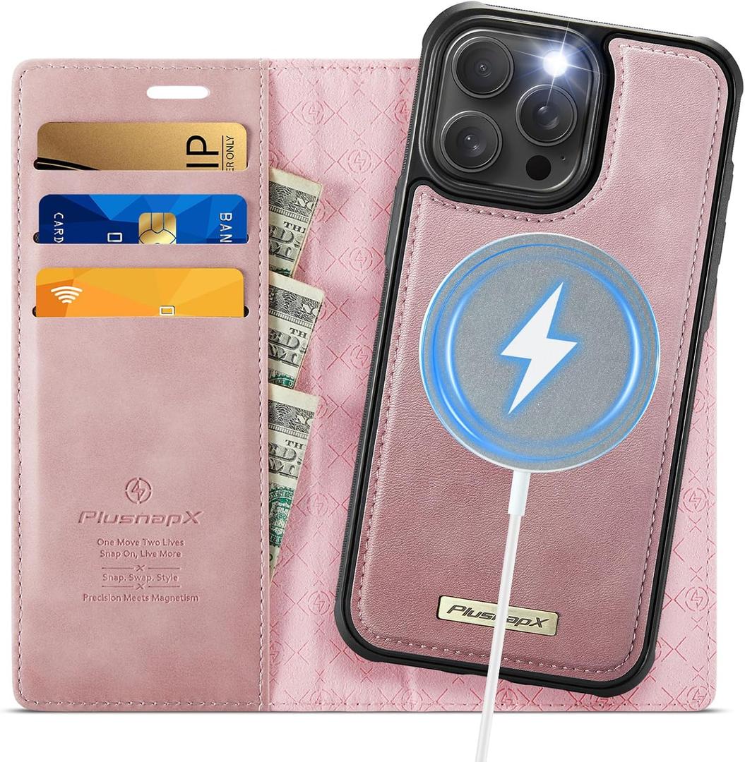 Wallet Case for iPhone 14 Pro Compatible with Magsafe, 2-in-1 PU Leather Flip RFID Blocking Card Holder Stand Shockproof Magnetic Detachable Cover for iPhone 14 Pro Case 6.1", Pink