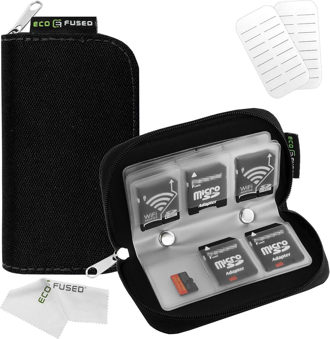 Eco-Fused Memory Card Case - Fits up to 22x SD, SDHC, Micro SD, Mini SD and 4X CF - Holder with 22 Slots