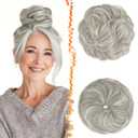 BARSDAR 2 PCS Grey Messy Bun Hair Pieces - Elastic Gray Messy Bun Scrunchies for Women - Soft Synthetic Thick Fluffy Salt and Pepper Donut Updo Light Grey Chignons Hairpieces Hair Extensions Daily