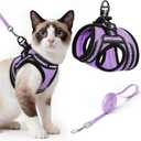 rabbitgoo Cat Harness and Leash Set for Walking Escape Proof, Adjustable Soft Kittens Vest with Reflective Strip for Cats, Comfortable Outdoor Vest, Light Purple, L