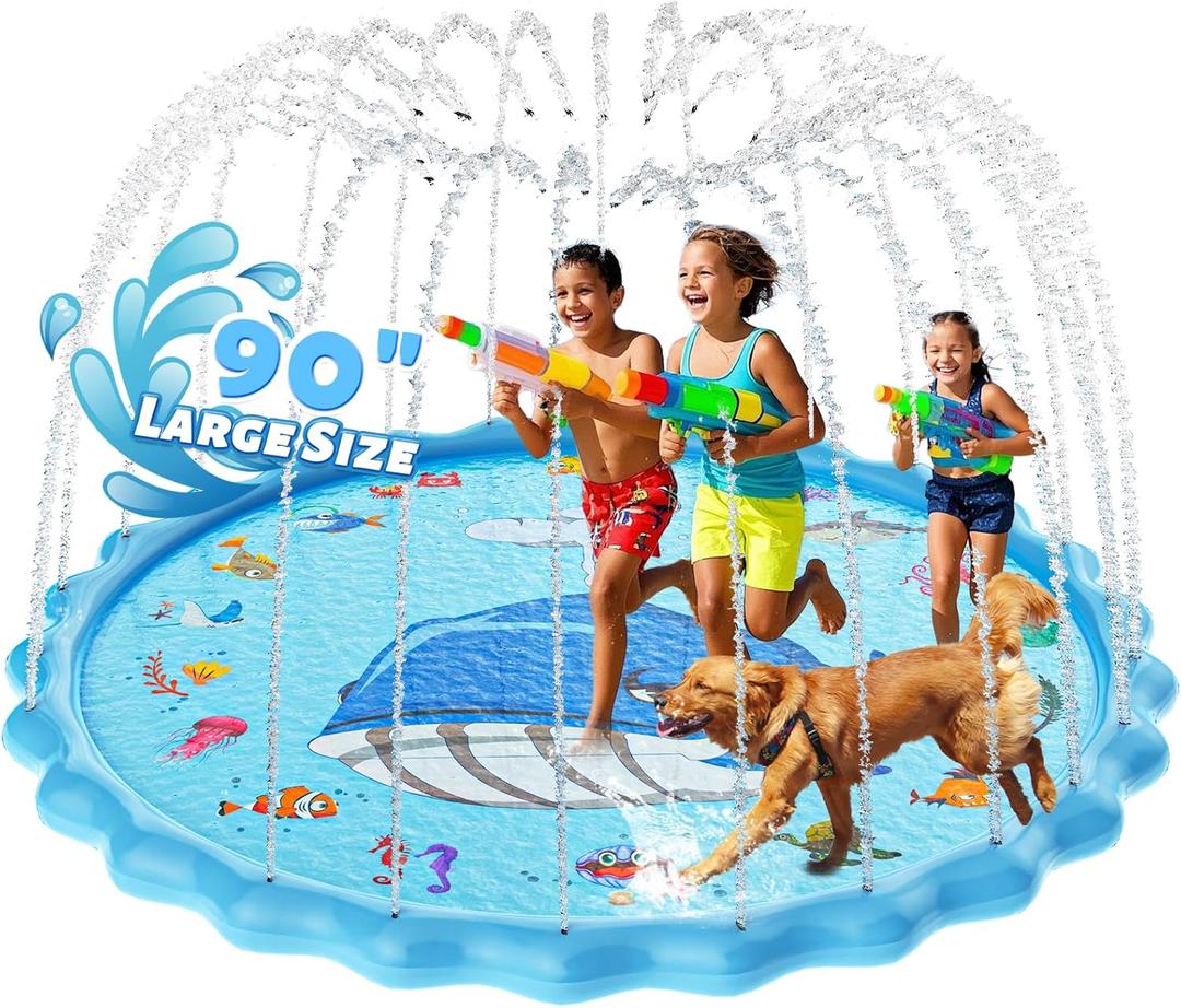 90" Splash Pad for Kids, Sprinkler & Splash Play Mat, Extra Large Inflatable Wading Pool with Thicker Material, Summer Outdoor Water Toys for Kids & Dogs 90" Splash Pad for Kids, Sprinkler & Splash Play Mat, Extra Large Inflatable Wading Pool with Thicker Material, Summer Outdoor Water Toys for Kids & Dogs