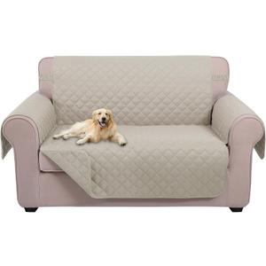 U-NICE HOME Loveseat Sofa Cover Reversible Couch Covers for 2 Cushion Couch for Dogs Furniture Protector Cover with Elastic Straps Water Resistant(Loveseat Small, Beige/Beige)