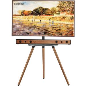 Tripod Easel TV Stand for 43 to 65 Inch LCD LED OLED Screen, Height Adjustable and Swievel TV Stand, Portable Corner TV Floor Stand with Wooden Tray, VESA 400x400mm, Minimalist Black Walnut