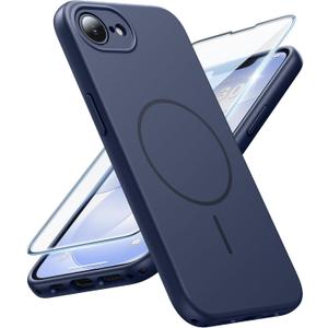 FNTCASE for iPhone 17e & iPhone 16e Case: [Compatible with Magsafe] Solid Matte Magnetic Phone Cover with [Full Camera Protection] [Screen Protector] Military Grade Shockproof Protective, Blue
