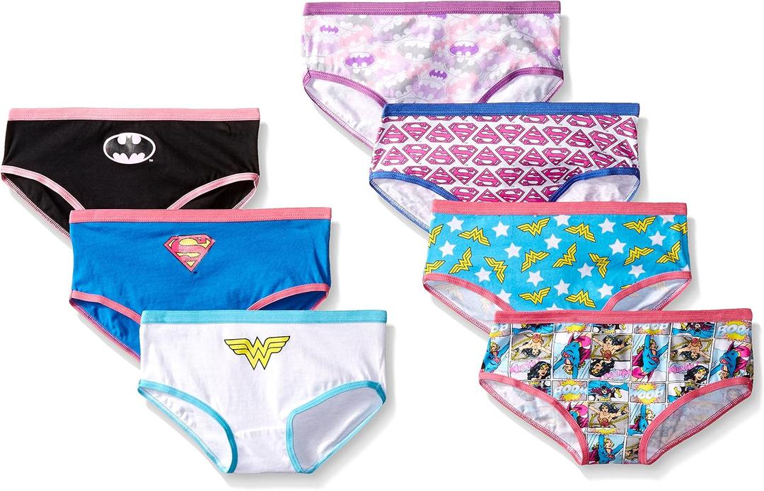 DC Comics Girls' Superhero Underwear With Wonder Woman, Batman, Superman Logos and Comic Prints Sizes 4, 6, 8, 10