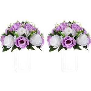NUPTIO Flower Wedding Centrepieces for Tables - 2 Pcs 9.5in Diameter Lilac & White Artificial Flowers Rose Ball for Centerpieces Table - Fake Rose Arrangements for Weddings Birthday Party Decor