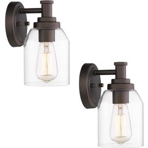 zeyu Vanity Sconces Wall Lighting 2 Pack, Farmhouse Bathroom Vanity Light Fixture with Clear Glass Shade, Oil Rubbed Bronze Finish, ZG33B-2 ORB