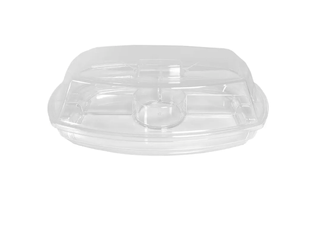 Qianly Cold Food Buffet Server Appetizer Serving Tray Serving Bowls 4 Compartment Transparent Party Trays for Serving Food for Picnic Outdoor Salad, Extra lid